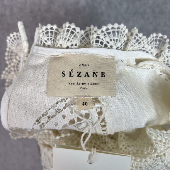 Sezane White Bianca 3/4 Sleeve Lace Blouse Size 40 Large - Picture 9 of 11